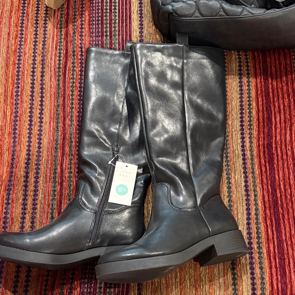 a new day Shiny Black Over the Knee Boots